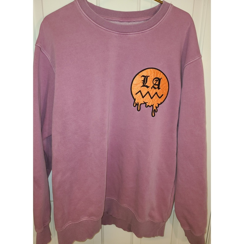 California LA Drip Face Graphic Lilac Pullover Sweatshirt Women's Size XL Fleece